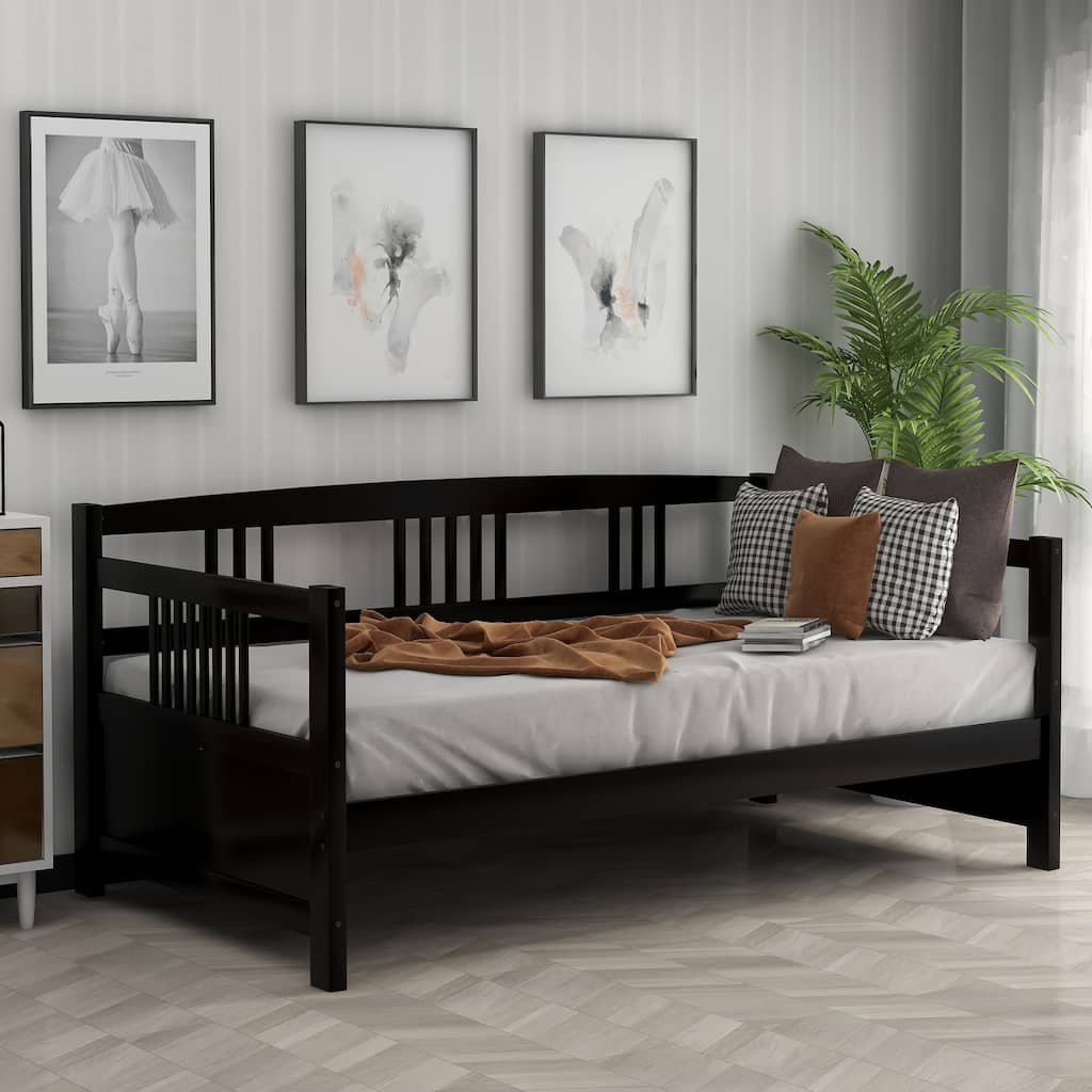 Twin Size Solid Wood Daybed with Three-Sided Rail, Multifunctional Sofa Bed with Storage Space
