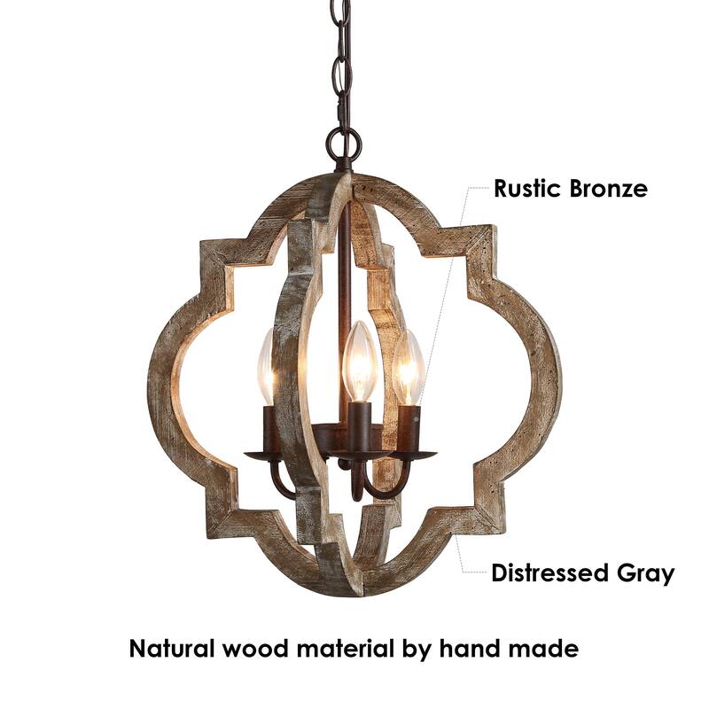 Modern Farmhouse 3-Light Wood Lantern Chandelier for Dining Room