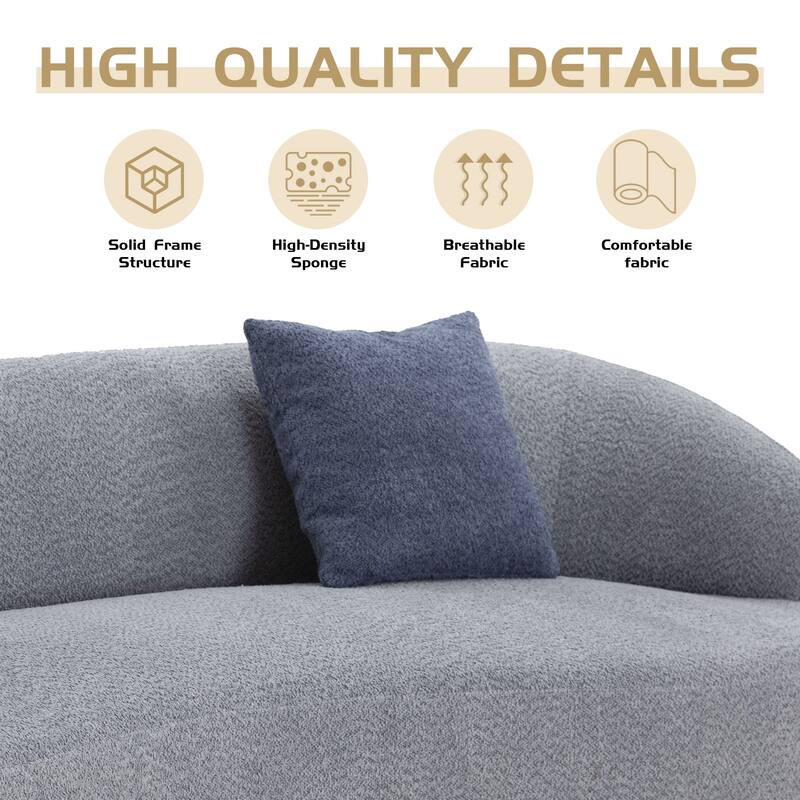 Minimalist Curved Sofa with Pillows - Soft Corduroy or Cozy Polar Fleece Upholstery