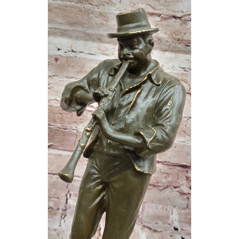 Bronze Jazz Performer Sculpture – Clarinet Player With Hat