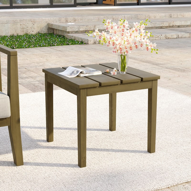 Casual Teak Wood Outdoor Patio Loveseat with Cushions - Natural Wood - Side Table