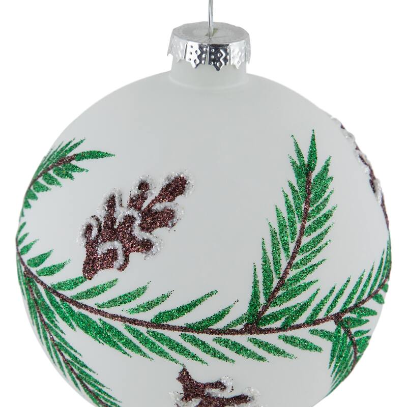 Glittered Glass Ball Christmas Ornaments with Pine Cones - 4" (100mm) - 4ct