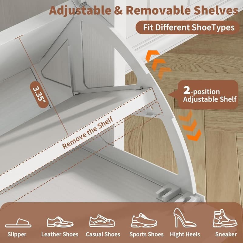 4 Turn Drawers Rattan Entryway Shoe Storage Cabinet, Freestanding Organizer, White