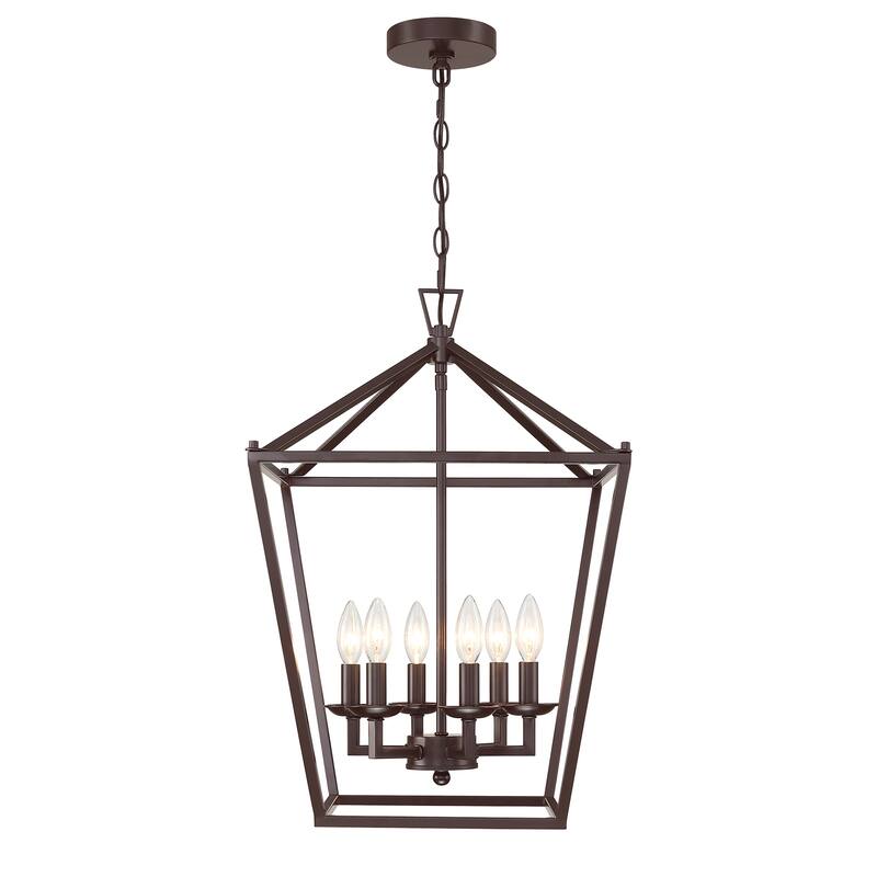 4 or 6-light pendant with steel cage shade and soft gold / Black finish - 16"*16"*24" - Bronze