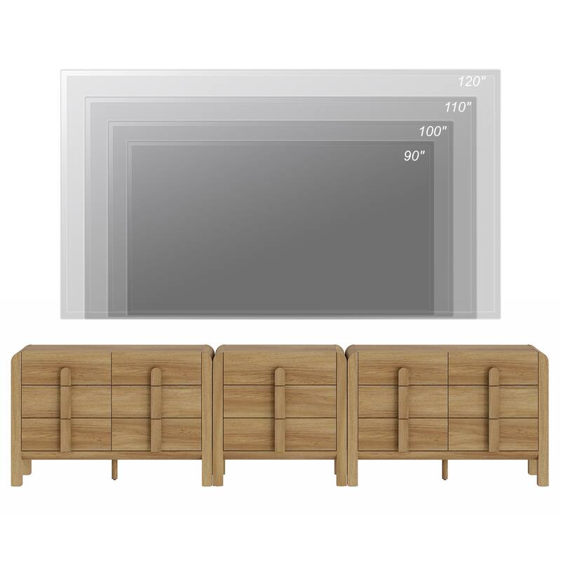 WAMPAT 3-Piece Dresser Set For Bedroom, 125.9" Large Mid Century Dresser For Closet, Curved Profile Wooden Chest Of Drawers