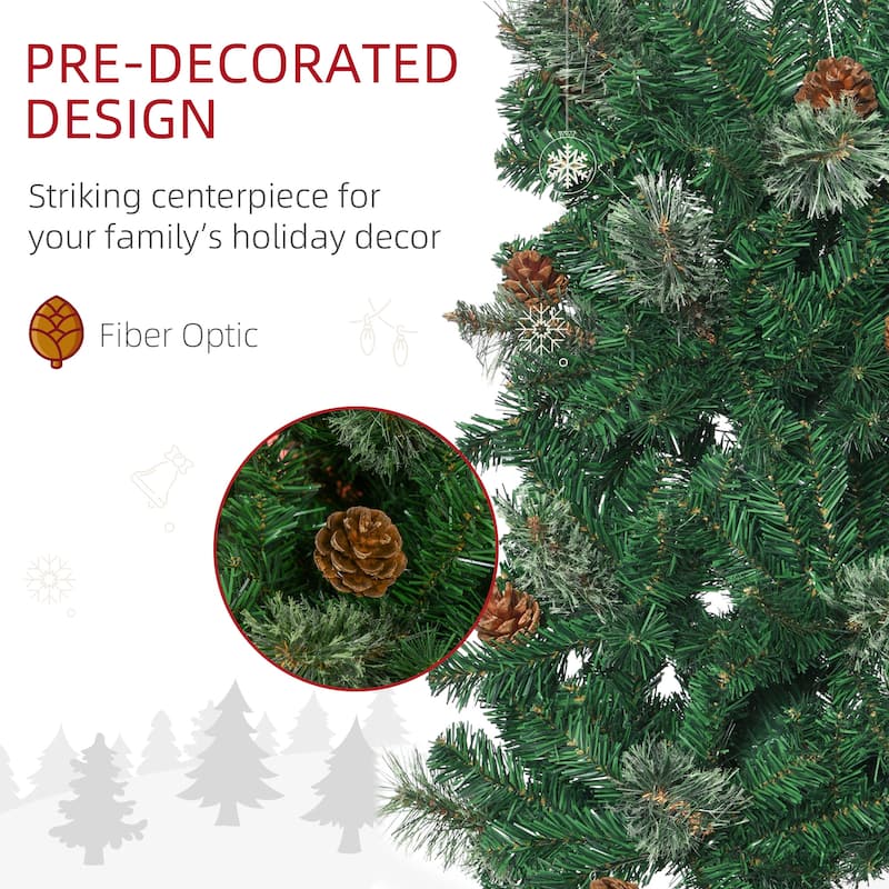 HOMCOM 6.5 ft. Pine Cone Decorated Slim Christmas Tree with Stand
