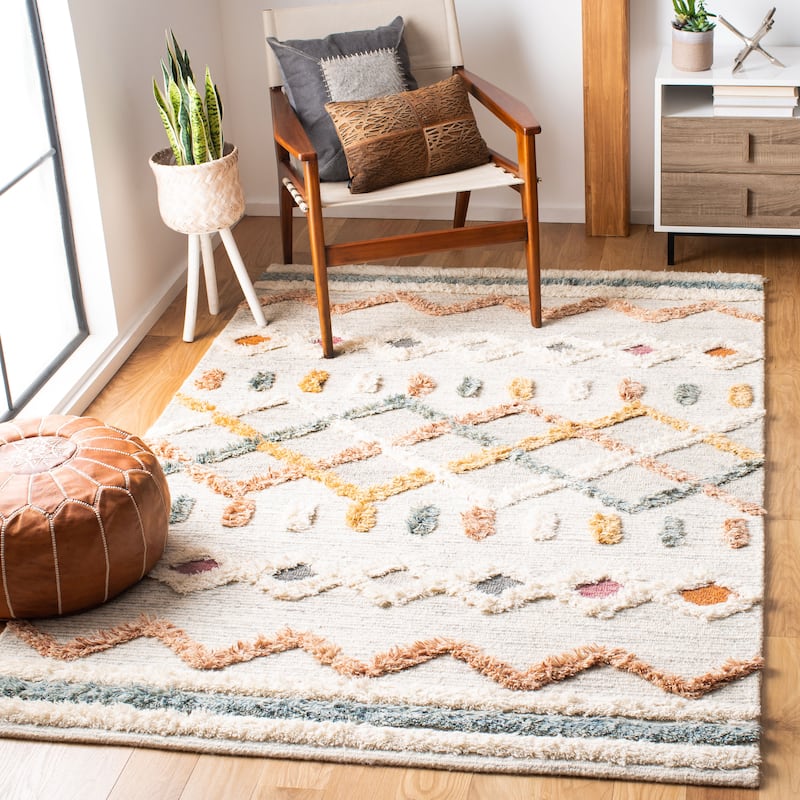 SAFAVIEH Handmade Kenya Linka Modern Wool Rug - 8' x 10' - Ivory/Blue
