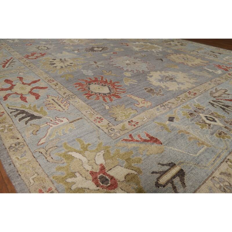 Hand Knotted Oriental 100% Wool Carpet Transitional All-Over Greys & Charcoal Oushak Area Rug - 10' 5'' X 8' 3''
