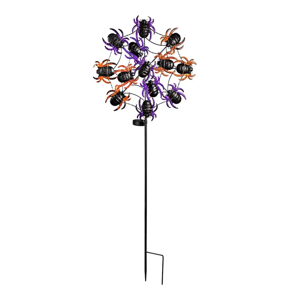 Purple Spider Web 44 in. Flashing Light Solar Garden Stake