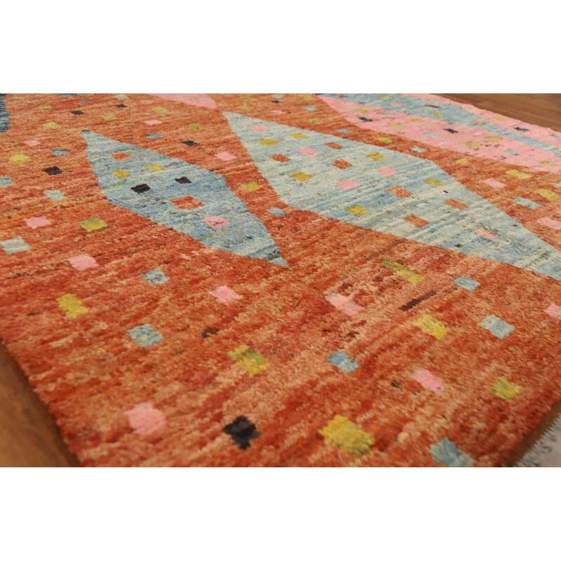 Geometric Moroccan Area Rug Handmade Tribal Wool Carpet - 6'7" x 9'7" - 6'7" x 9'7" - Orange
