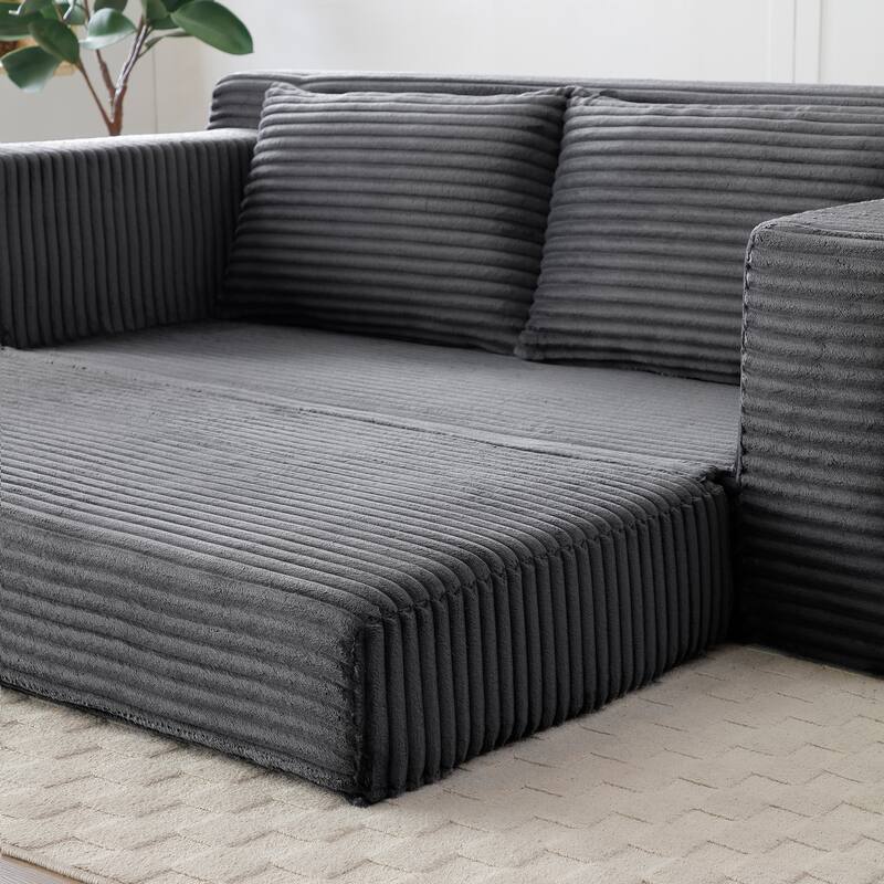 Memory Foam Cloud Loveseat Sofa, 2 in 1 Convertible Folding Couch Bed, No Assembly Compressed Corduroy Floor Lounge Sofa