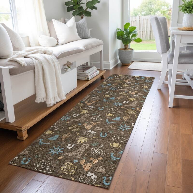 Machine Washable Indoor/ Outdoor Cowboy Ranch Chantille Rug