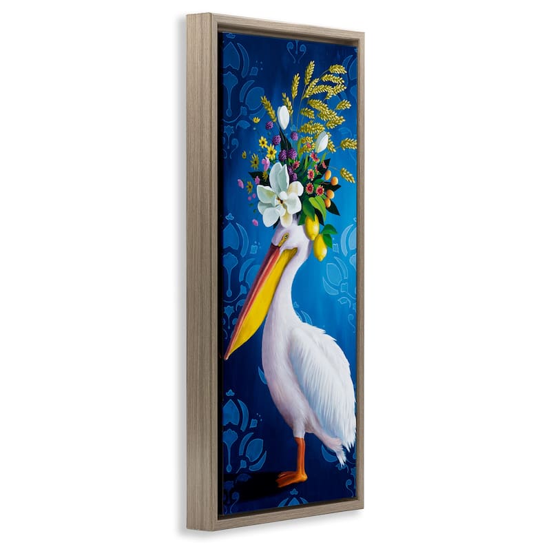 Stupell Floral Pelican over Damask Framed Floater Canvas Wall Art Design By Heather Gauthier