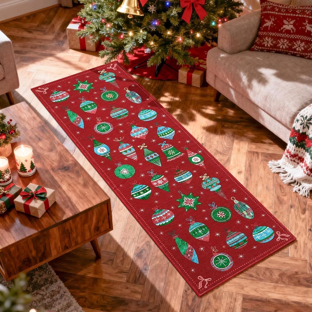 Christmas Winter Snowflake Washable Area Rug for Living Room, Bedroom, Red
