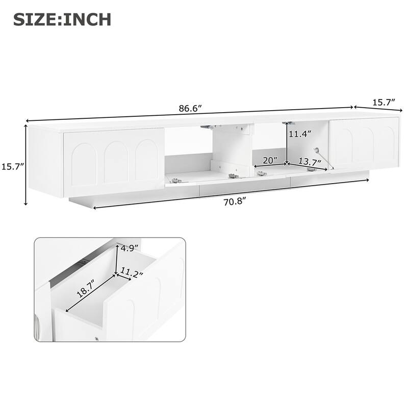TV Stand with Fluted tempered Glass Doors,Functional Media Console