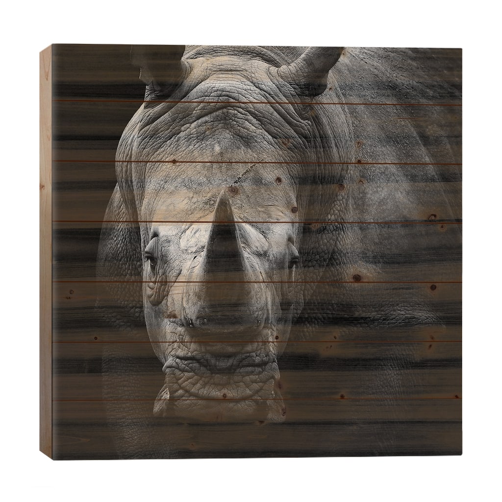 Rhino In Black & White Print On Wood by Lukas Holas - Multi-Color