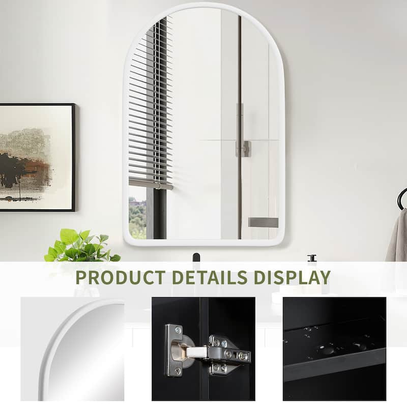 Arched Bathroom Medicine Cabinet with Mirror Wooden Framed Wall Mounted Recessed Cabinets for Bathroom Vanity
