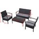 Costway 4 PCS Outdoor Patio Rattan Wicker Furniture Set Table Sofa Cushioned Deck Black - Thumbnail 2