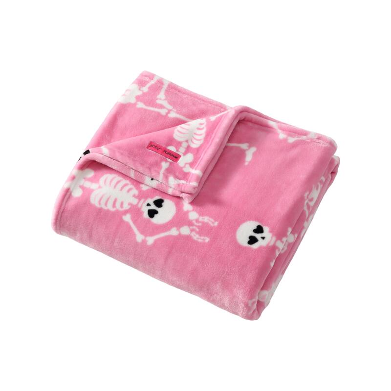 Betsey Johnson Printed Ultra Soft Plush Fleece Throw Blanket - Yoga Skeleton