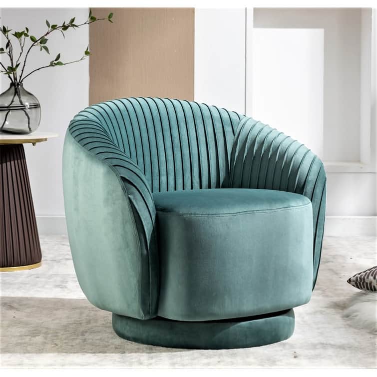 Modern Barrel Swivel Chair with Plush Velvet Upholstery and Smooth 360° Rotation Round Accent One-Seater Sofa - Mint Green
