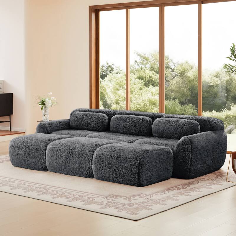 Roomfitters 3-Seater Plush Boneless Sofa with Ottoman, No Assembly 32D Cloud Couch