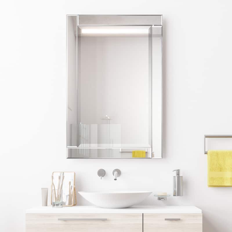 Beveled Rectangle 1"-Beveled Center Wall Mirror with Solid Wood Frame - Clear
