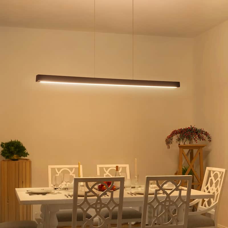 Starsky 1-Light Farmhouse Rustic Wooden Integrated LED Linear Kitchen Island Light 3000K Warm Light Chandelier