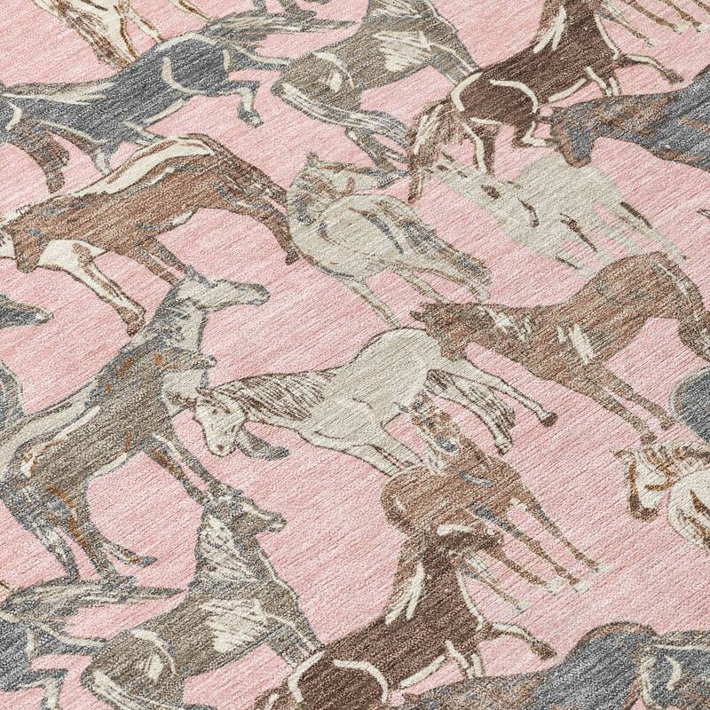 Machine Washable Indoor/ Outdoor Horse Herd Chantille Rug