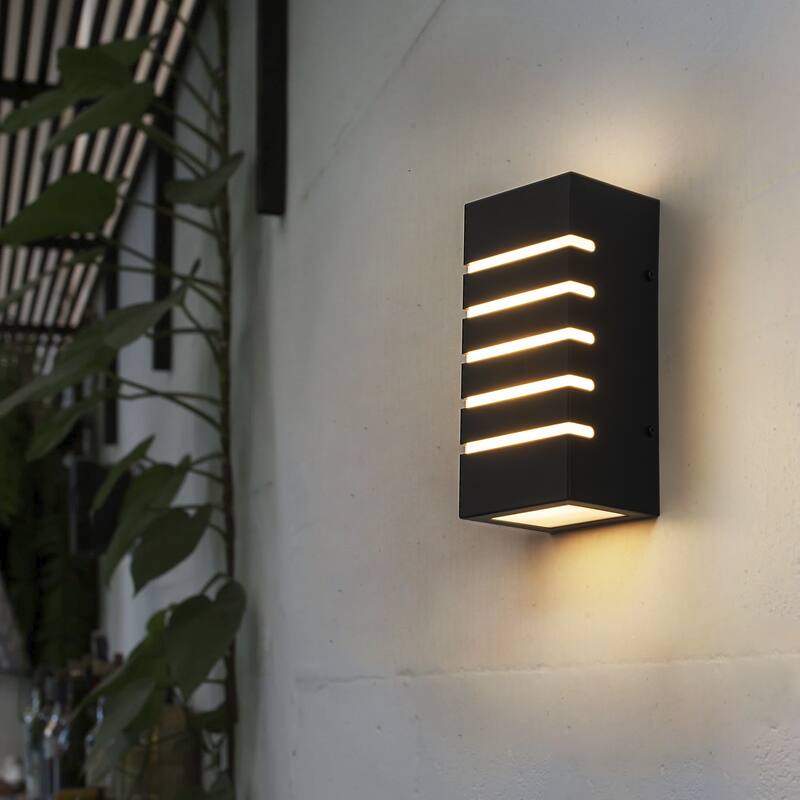 2-light Modern Black Outdoor Rectangular LED Wall Sconce - H9.3" x W4.5" x D3.7"