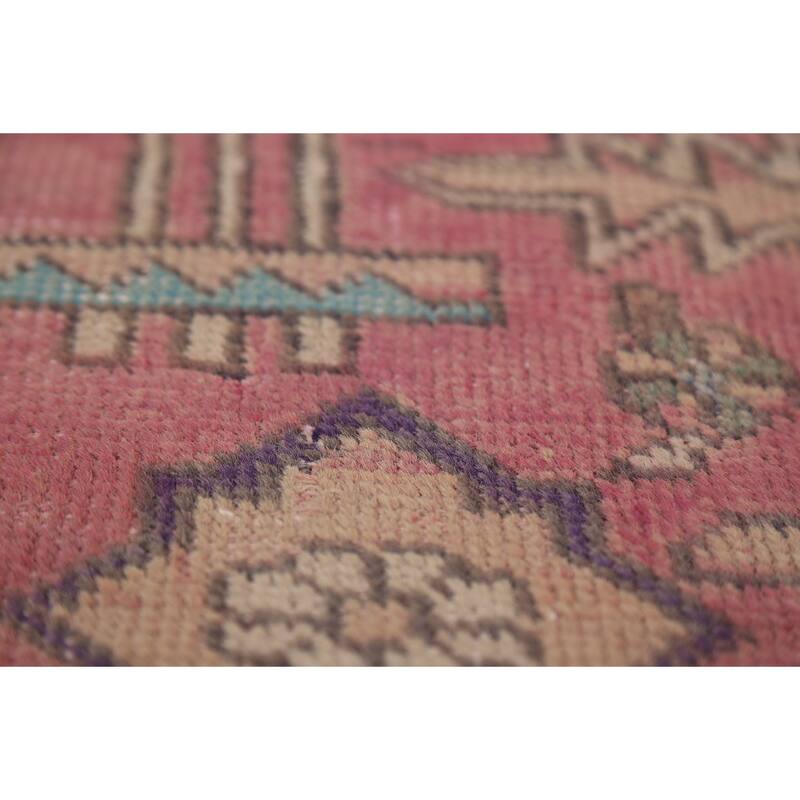 Pink Geometric Tabriz Persian Vintage Area Rug Handmade Wool Carpet - 9'0"x 12'8"