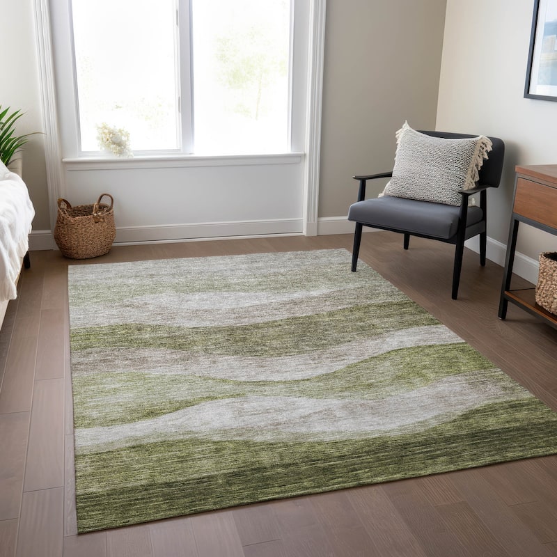 Machine Washable Indoor/ Outdoor Contemporary Waves Chantille Rug