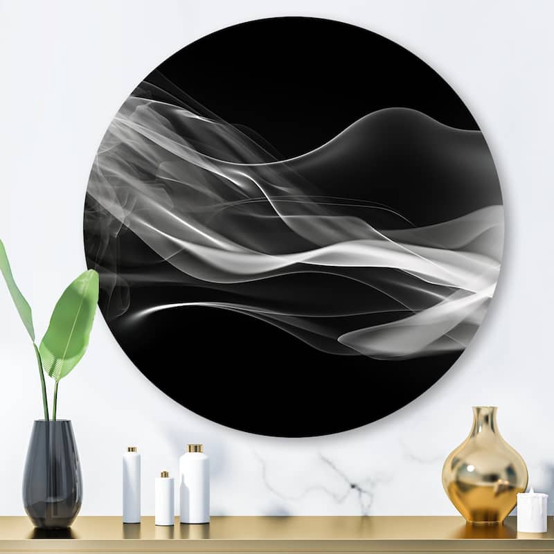 Designart "Black White Contemplative Abstraction I" Modern Waves Metal Round Wall Art