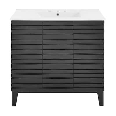 Cascade 36 In. Black Oak Bathroom Vanity With White, 3-Hole Ceramic Sink Top