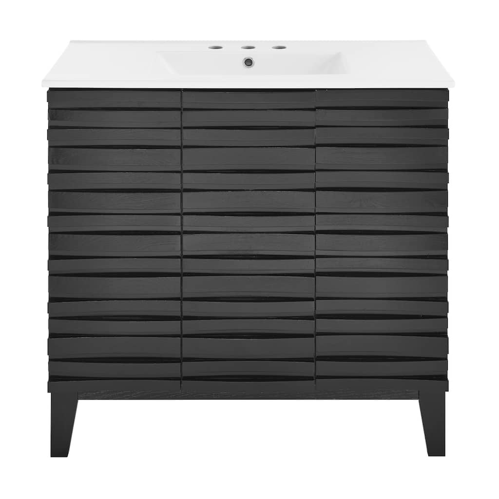 Cascade 36 In. Black Oak Bathroom Vanity With White, 3-Hole Ceramic Sink Top