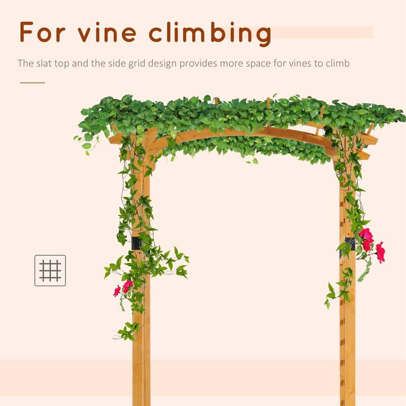 63" Fir Wood Garden Arbor with Pergola-Style Top Natural Yellow Finish, Outdoor Decorative Archway for Vines & Plants