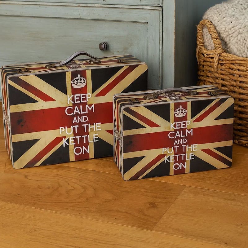 Suitcase with Union Jack Print Canvas Upholstery, Multicolor, Set of 2