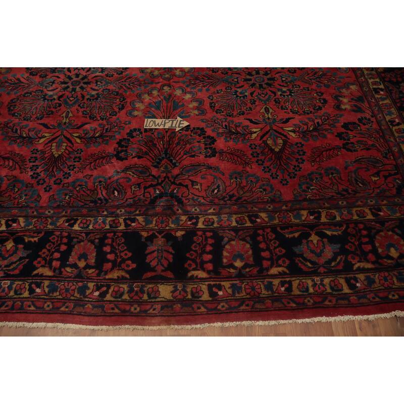 Hand Knotted Oriental 100% Wool Carpet Traditional Floral Pink Sarouk Area Rug - 13' 3'' X 10' 3''