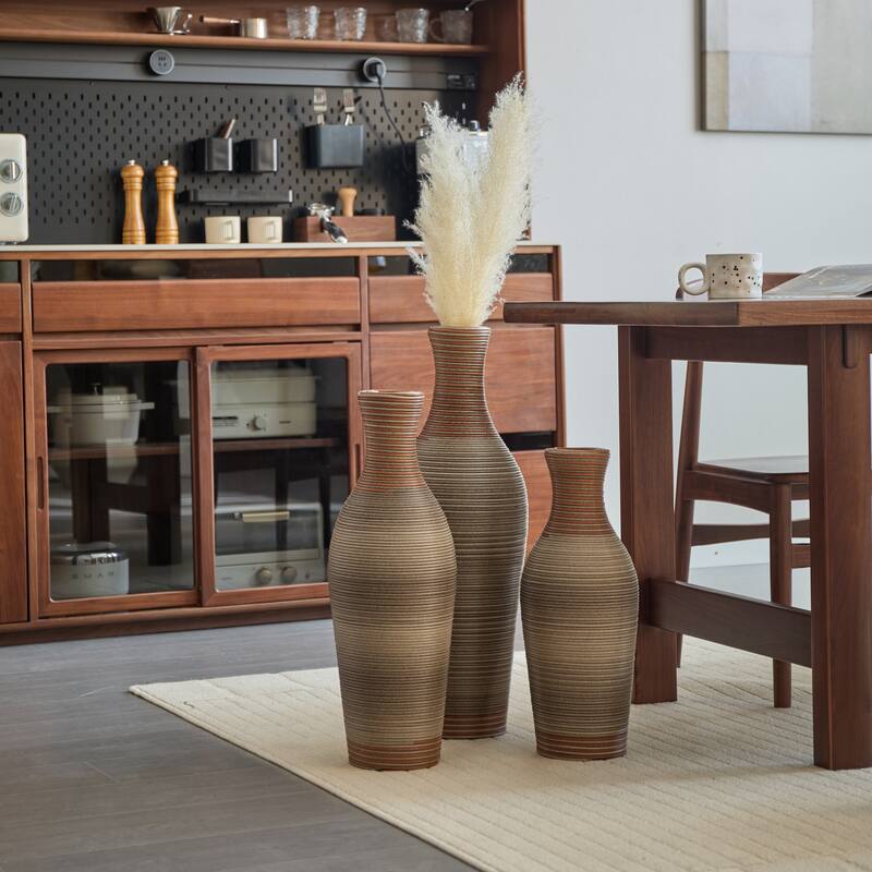 Desktop Vase, Brown Decorative Floor Vase, High Independent Flower Stand, Artificial Vine Vase, PVC Floor Vase, Set of 3