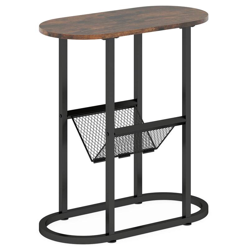 Costway 2-tier Side Table Oval Narrow End Table Nightstand Bedside - 23'' x 11'' x 25.5''