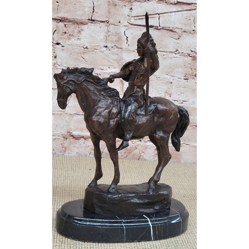 Mohican Western Bronze Statue Sculpture Native American Indian Horseback 11 Inches X 8 Inches