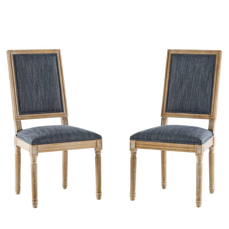 [Set of 2] French Country Dining Chairs - Elegant Cane Backrest & Upholstered Seats with Fluted Legs- Solid Rubberwood Frame