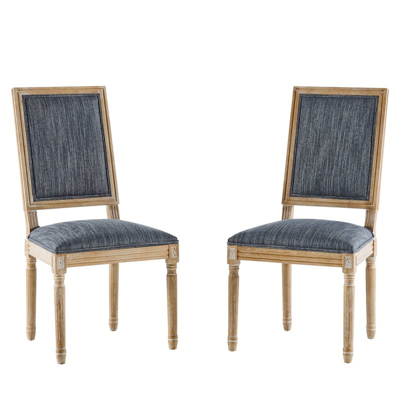 Set of 2, French Country Dining Chair with Rattan Backrest, Upholstered Seat and Grooved Legs, for Kitchen and Dining Room