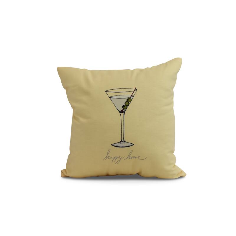 20 x 20 Inch Martini Glass Happy Hour Geometric Print Outdoor Pillow - Yellow