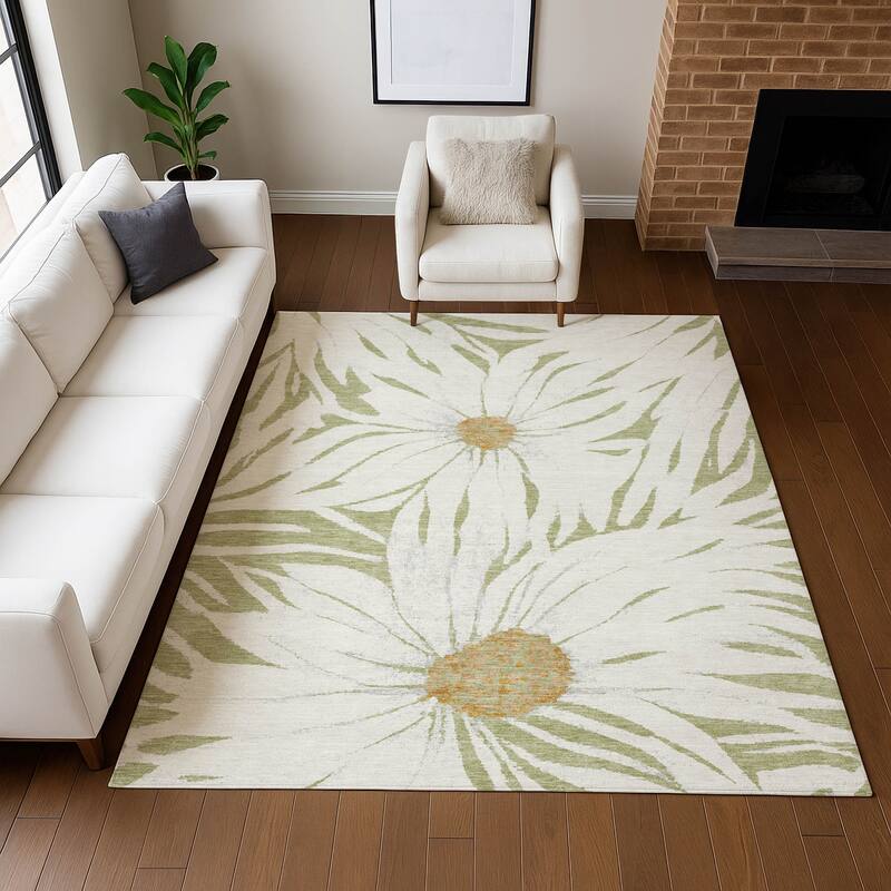 Machine Washable Indoor/ Outdoor Floral Chantille Rug