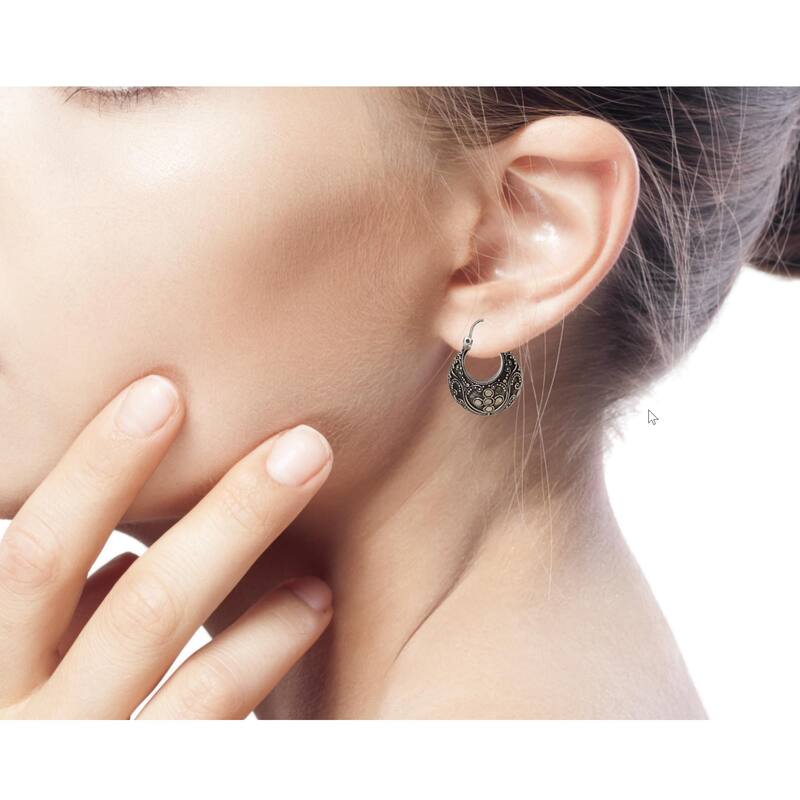 NOVICA Handmade Sterling Silver 'Paradise' Hoop Earrings (Bali)