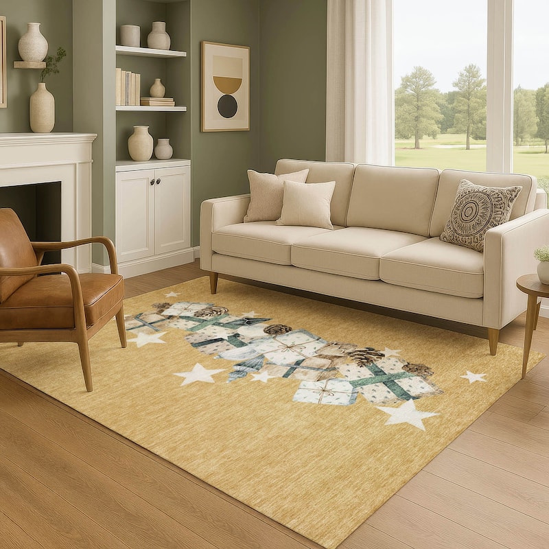 Premium Washable Super Soft Christmas Presents Mayfield Rug - Gold - 2'6" x 3'10"