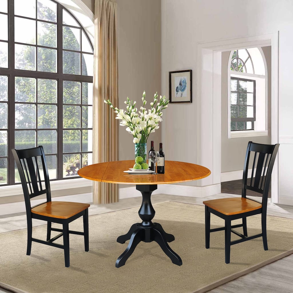 42" Round Top Pedestal Table with 2 Chairs, Black/Cherry