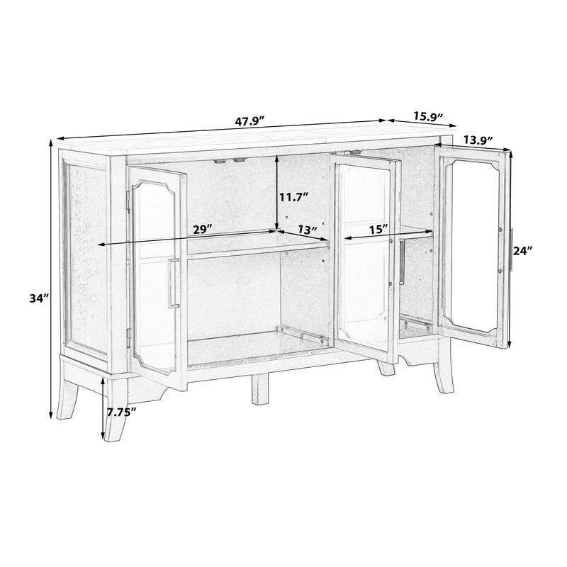 Roomfitters Large 3-Door Sideboard Storage Cabinet with Glass Accents
