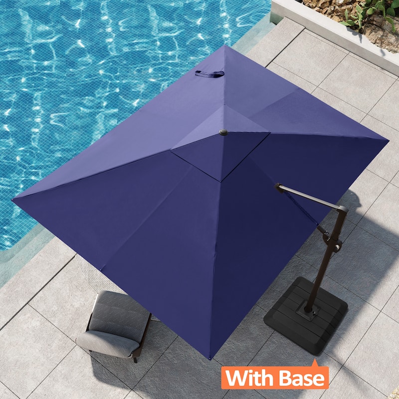 Pellebant Outdoor Patio 9 FT x 11.5 FT Cantilever-Offset Umbrella with Premium Base - Navy Blue