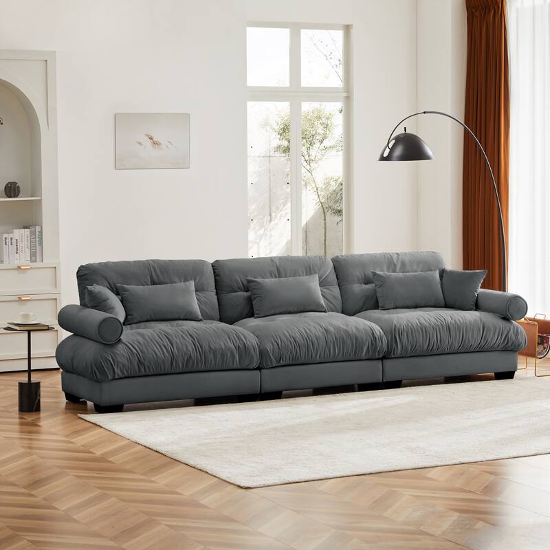 Extra Large 3-Seat Modern Sofa with Waist Pillows & Throw Pillows